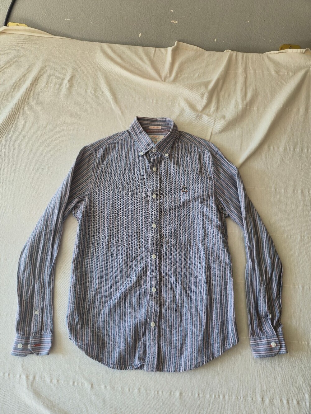 Original Penguin Heritage 1975 Slim Fit Striped Button-Down Long Sleeve Shirt M